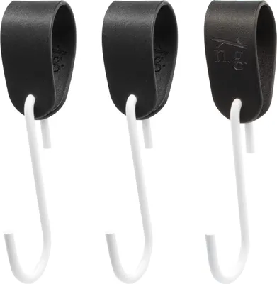 Produktbild von Natural Goods Berlin Garderobenhaken GARD Schlaufe, veganer Kunstlederriemen, Lederschlaufe, Lederband, Schwarz, mit GARD Haken FLAT in Weiß, 3 Stück
