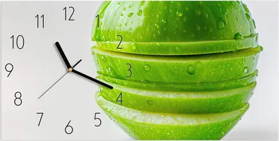 Produktbild von Wanduhr aus Glas mit Motiv Geschnittener Apfel- 60 x 30 cm - inkl. Aufhängesystem