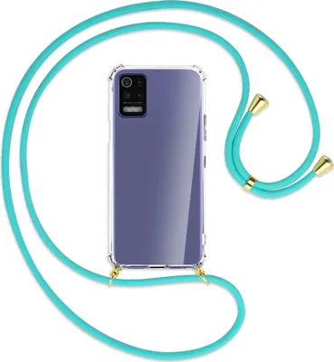 Produktbild von Handykette Backcover-Schutzhülle mit Band (Metall goldfarben) für LG K52 / K62 / Q52 - türkis