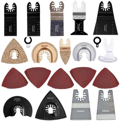 Immagine prodotto di Set di accessori per utensile multifunzione, 64 pezzi, inclusi: lame per legno, metallo, pietra, piastrelle, malta, tappeti, colla, vernice, silicone