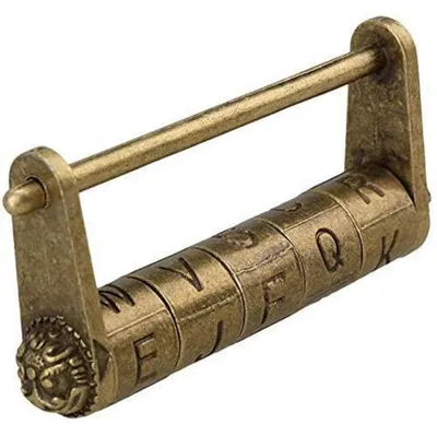Immagine prodotto di Lucchetto con password, realizzato in lega di zinco, finitura bronzo, dimensioni 37x79 mm