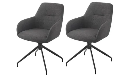 Produktbild von Hela Tische, 2er Set Armlehnstuhl Triest -Bezug Webstoff Anthrazit -Metall Drehgestell Schwarz 360° -gepolsterte Armlehnen -Relaxfunktion