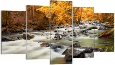Produktbild von Bild auf Leinwand - Leinwandbild - Stream Herbst Forrest Berg - 160x85cm - Wand Bild - Wanddeko - Leinwanddruck - Bilder - Kunstdruck - Wanddekoration - Leinwand bilder - Wandkunst - EA160x85-2703