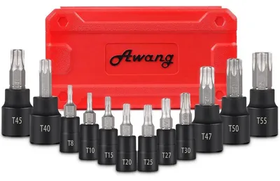 Produktbild von Torx Bit Steckschlüsselsatz 13tlg T8-T60 für Drehmomentschlüssel und Bohrer S2 Legierungsstahl