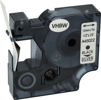 Produktbild von vhbw Schriftband-Kassette kompatibel mit Dymo Rhino 6000, 5000, 5200, 4200 Etiketten-Drucker 7m x 12mm Schwarz auf Silber