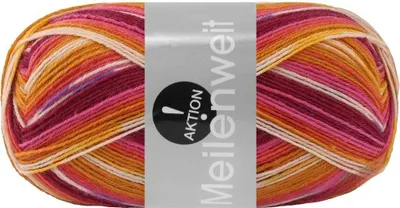 Zdjęcie produktu dla Lana Grossa MEILENWEIT 100 g AKTION! ponadczasowa 4-warstwowa wełna skarpetkowa 420 m kolor 3012 - koral/koniak/ecru/żółty/różowy/winnoczerwony/niebieski