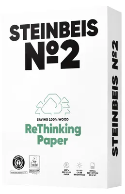 Immagine prodotto di STEINBEIS N°2 TRENDWHITE, carta reprografica, 100% riciclata, tinta naturale, 80g, A4, blue angel, Ramette de 500 fogli