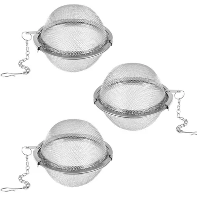 3er-Set Tee-Eier aus Edelstahl, feinmaschig, mit Kettenhaken