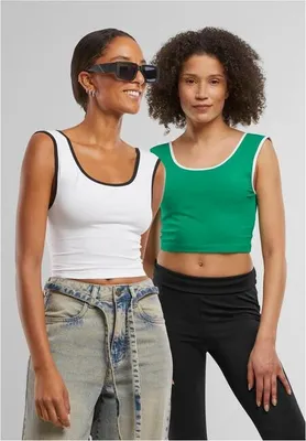Immagine prodotto di Canotta da donna Urban Classics Ladies Contrast Cropped Top verde rana/bianco+bianco/nero - XS