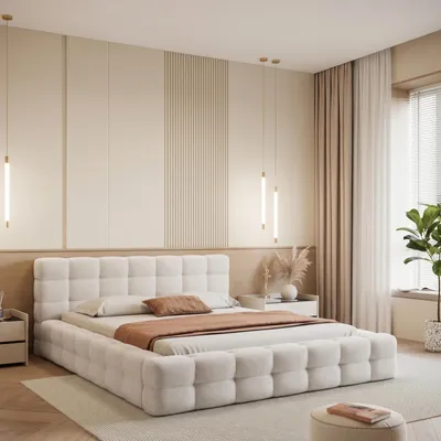 Produktbild von Polsterbett BIANCO 160x200 Creme Massiv mit Bettkasten & Lattenrost