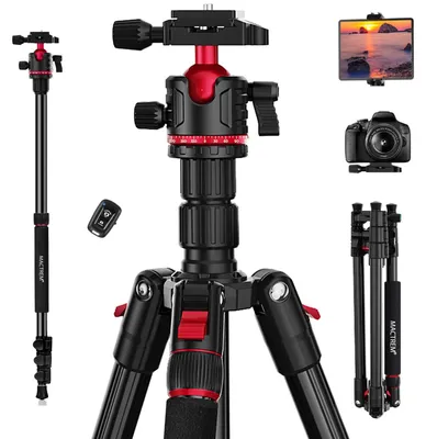 Productafbeelding van Camerastatief, 187 cm aluminium reisstatief met 360° kogelkop, lichtgewicht en draagbaar