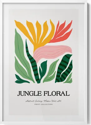 Produktbild von Illustration von Pflanzen und Blumen– Wandbild mit Rahmen – Gerahmtes Bild  – Wanddekoration – 70x100 cm –  Weiß Rahmen