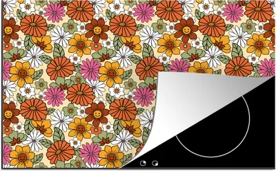 Obrázok produktu pre KitchenYeah® Kryt varnej dosky vintage - kvetina - vzor, 76x51cm, kuchynská dekorácia, keramický kryt varnej dosky, krycia doska na varnú dosku