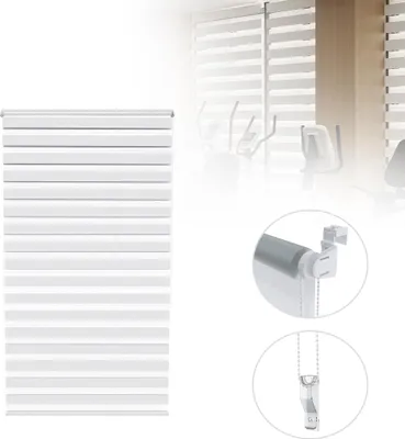 Obrázok produktu pre LZQ Dvojitá roleta Klemmfix bez vŕtania - 70 × 120 CM, biela priesvitná a zatemňujúca, nastaviteľná, bočné ťahanie zebra rolety na okná a dvere, ochrana pred slnkom a dekorácia