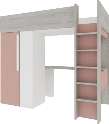 Produktbild von Hochbett Beau 90x200 mit Schreibtisch und Kleiderschrank - altrosa
