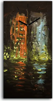 Produktbild von Dekor Leinwand Uhr Wandbilder Geräuschlos Kunstdruck 30x60 Nachtstadt Malerei - schwarze Hände