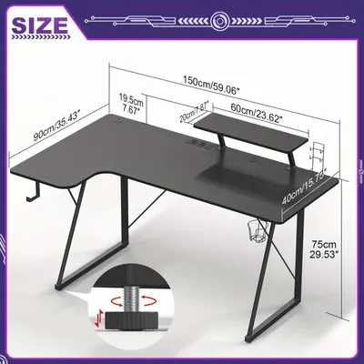 Image de Table de jeu noire de 150 cm - Bureau ergonomique avec plateau en fibre de carbone et accessoires