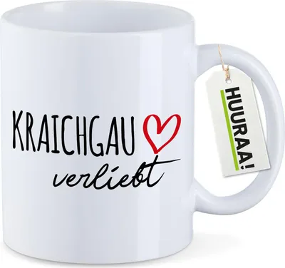 Produktbild von Huuraa Kaffeetasse Kraichgau verliebt 330ml Weiß Keramik Kaffeebecher Geschenkidee