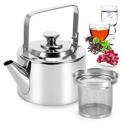 Produktbild von 1.5l Teekanne Edelstahl Wasserkessel Induktion Mit Sieb Camping