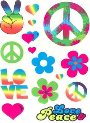 Produktbild von 3 Bögen Temporäre Transfer Einmal Tattoos Flower Power Hippie Love and Peace