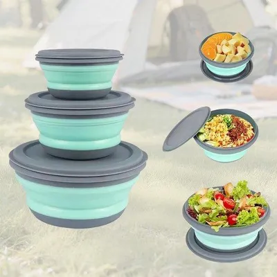 Produktbild von Famanu Set von 3 faltbaren Schalen mit Deckel - ideal für Camping und Outdoor
