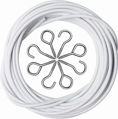 Vorhangdraht-Set, 30 m, mit 60 Ösen & 60 Haken, weiß