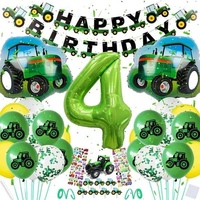 Produktbild von Traktor-Verjaardagsdekoration 44-teiliges Set - Hellfarbene Dekoration - Luftballons - Torte-Topper - Traktor-Thema - Kindergeburtstag