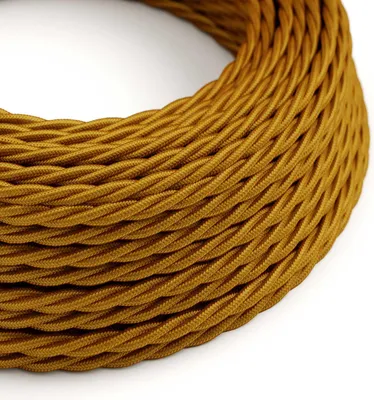 Immagine prodotto di Creative-Cables Cavo elettrico rivestito in tessuto, 2 x 0,75 mm², 50 m, Oro TM05, Trecciato effetto seta