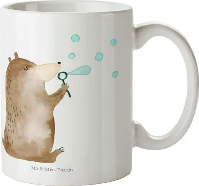 Produktbild von Mr. & Mrs. Panda Kinderbecher Bär Seifenblasen - Weiß - Geschenk, Kindertasse, Lustig Sein Glücklich Traurig Happy, Teddy, Haferl, Kindergarten Becher, Pott