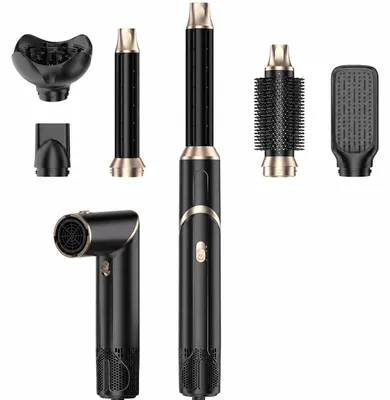 Produktbild von UKLISS 5-in-1-Haarstyler, 1000 W, mit Diffusor, Rundbürste, Luftlockenstab, Glättbürste, Schwarz, KI-generiertes Bild