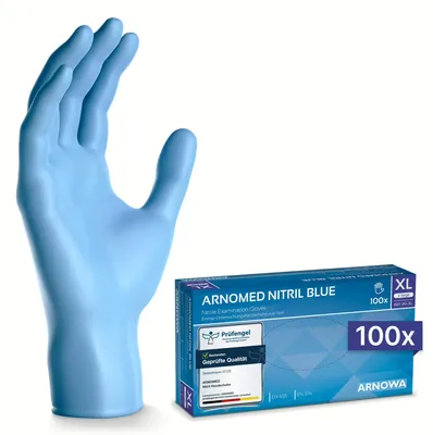 Immagine prodotto di Guanti monouso ARNOMED blu, guanti in nitrile 100 pezzi, guanti monouso taglia XS-XXL, guanti monouso senza lattice e polvere - taglia XL