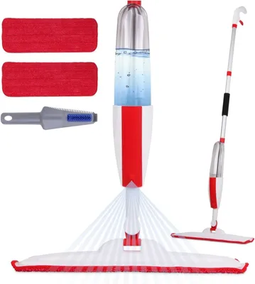 Immagine prodotto di Mocio 2-in-1 con funzione spray, 2 panni in microfibra, senza secchio, per la pulizia dei pavimenti
