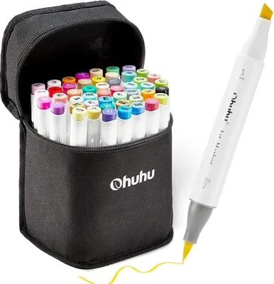 Obrázok produktu pre Obojstranné alkoholové popisovače Brush & Chisel OHUHU, 48 ks základné + mixér