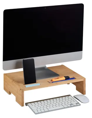 Immagine prodotto di Omgoods - Supporto per monitor in bambù con 3 scomparti per scrivania