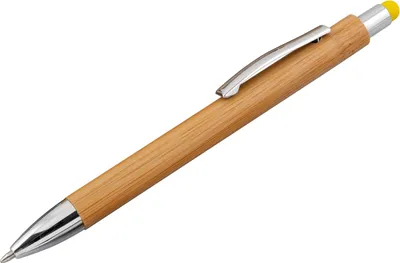 Produktbild von 10x Touchpen Holz-Kugelschreiber / Stylusfarbe: gelb