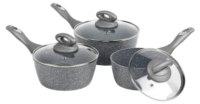 Produktbild von Kochtopfset - Antihaft Kochgeschirr Set mit Glasdeckel, 3-teilig, 16/18/20 cm, Spülmaschinengeeignet, Induktionskochtöpfe, Marblestone Topfset/Pfannenset, PFOA-frei