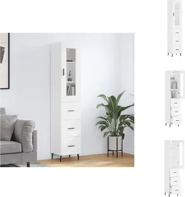 Productafbeelding van vidaXL Hoge kast, wit, 34,5 x 34 x 180 cm, houtvezel - Dressoirs