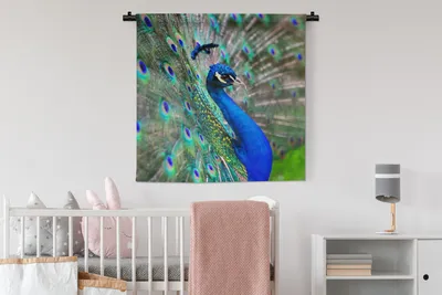 Produktbild von MuchoWow® Wandteppich Wandbehang Porträt - Pfau - Federn 90x90 cm Tapisserie Dekoration Wandtuch - Wandaufhänger