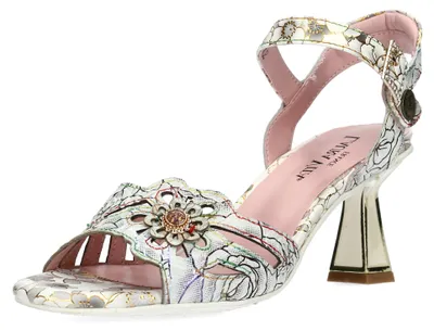Produktbild von Laura Vita Damen Sandalette Cut-Outs Leder Blüte Schnalle LESLYO 04, Größe:37 EU, Farbe:Beige