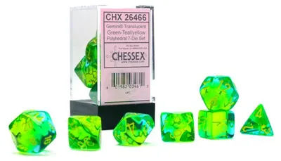 Produktbild von Chessex Würfelset Polyhedral grün-gelb für Rollenspiele D&D