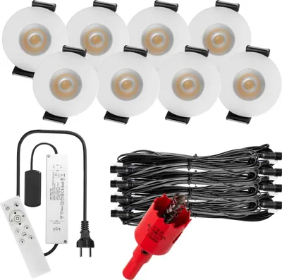 Produktbild von S-Polylight PREMIUM Mini LED- Einbauspots Kaltweiß 6.000K, Smart, Smarthome, App, Alexa, DIMMBAR, IP65, FUNK 3W LED Einbaustrahler Terrassenüberdachung, Terrassenbeleuchtung, Bad, Sauna, LED Spots mit Fernbedienung (WEISS, 8x SMARTHOME LED-SET)