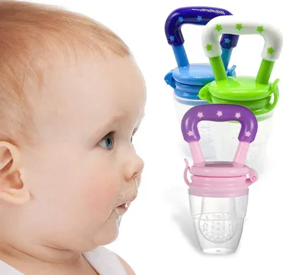 Produktbild von 3 Stück Schnuller, Geschirr für Babynahrung, Schnuller für Obst und Ergänzungsfutter, blau + grün + pink