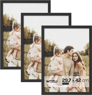 Produktbild von Set mit 3 Fotorahmen mit Passepartout MDF A3 | Schwarz | 29,7 x 42 cm