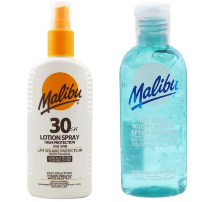 Zdjęcie produktu dla Malibu SPF30 Wodoodporny Spray 200ml + Żel Po Opalaniu 100ml