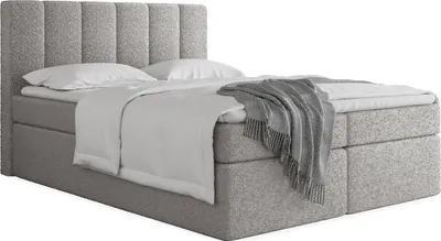 Produktbild von Boxspringbett 180x200 mit Bettkasten – Gepolstert Doppelbett mit 7-Zonen Taschenfederkern-Matratze, 5 cm Komfortschaum-Topper Inklusive – Stauraumbett mit hohem Kopfteil, Boucle Stoff – Grau
