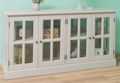 Produktbild von Casa Padrino Landhausstil Massivholz Sideboard Grau 175 x 53 x H. 90 cm - Landhausstil Massivholz Schrank mit 4 Türen - Landhausstil Möbel - Landhausstil Einrichtung - Massivholz Möbel
