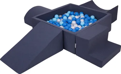 Produktbild von KiddyMoon spielplatz aus schaumstoff mit quadrat bällebad (200 bälle) ballgruben für babys spielbad hindernisläufen, hergestellt in der eu, dunkelblau:babyblue/blau/perle
