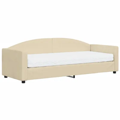 Imagen del producto de Cama de día vidaXL con colchón, color crema, 80x200 cm, tapizada en tela