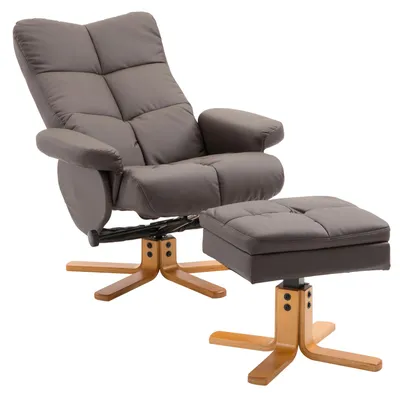 Produktbild von HOMCOM Relaxsessel mit Hocker Fernsehsessel 360° drehbar Liegefunktion Braun