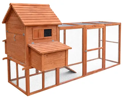 Obrázok produktu pre Kuriňa s vonkajším výbehom z dreva, 2 hniezdiace boxy s 4 hniezdiskami, rampa a mrežové okná, rozmer 310x150x150 cm, farba: hnedá